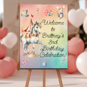 Rainbow Pastel Animals 3rd Birthday Party Welcome Foam Board