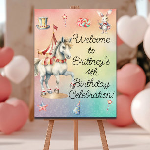 Rainbow Pastel Animals 4th Birthday Party Welcome Foam Board