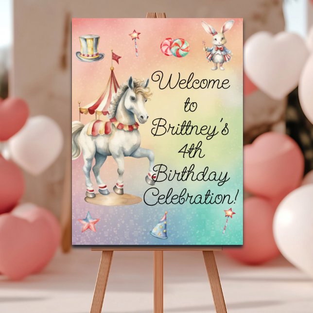 Rainbow Pastel Animals 4th Birthday Party Welcome Foam Board (Creator Uploaded)