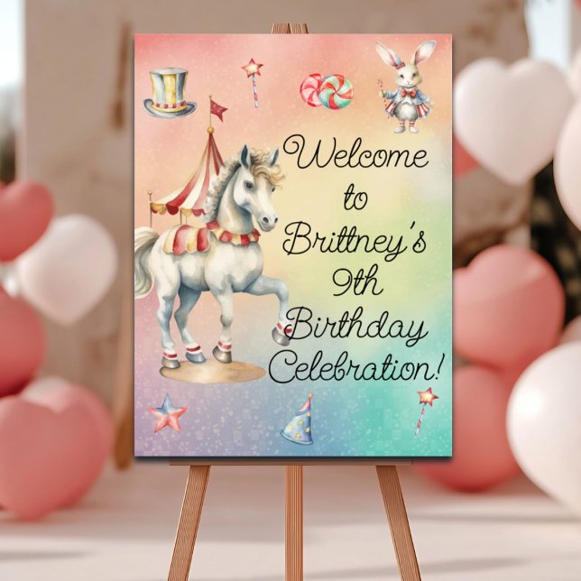 Rainbow Pastel Animals 9th Birthday Party Welcome Foam Board (Creator Uploaded)