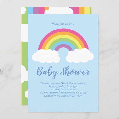 Rainbow Pastel Baby Shower Clouds Gender Neutral Invitation