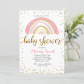Rainbow pastel baby shower Invitation card girl (Standing Front)