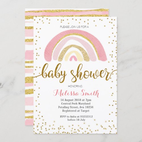 Rainbow pastel baby shower Invitation card girl