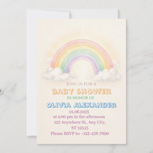 Rainbow Pastel Baby Shower Invitation | Whimsical