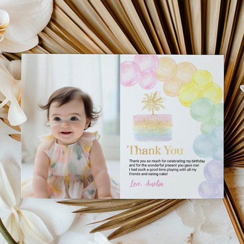 Rainbow Pastel Balloon Birthday Thank You Card