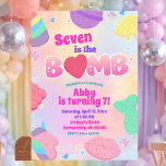 Rainbow Pastel Bath Bomb Birthday Invitation<br><div class="desc">Rainbow Pastel Bath Bomb Birthday Invitation,  Seven Is The Bomb 7th Birthday Invite,  Editable Bath Bomb Bash Kids Birthday Party</div>