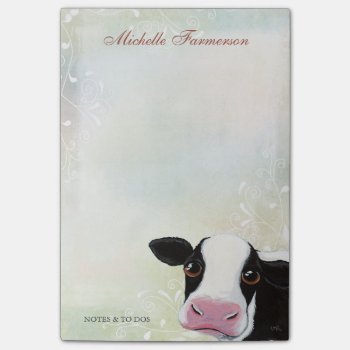 Rainbow Pastel Black & White Cow Personalized Post-it Notes by LisaMarieArt at Zazzle