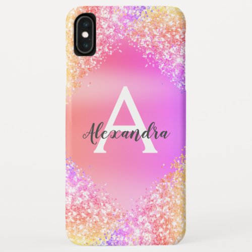 Rainbow Pastel Bling Luxury Glitter Monogram iPhone XS Max Case