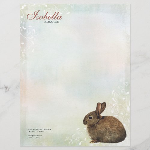 Rainbow Pastel  Brown Rabbit Personal Letterhead