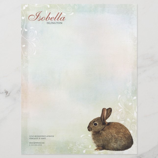 Rainbow Pastel & Brown Rabbit Personal Letterhead (Front)