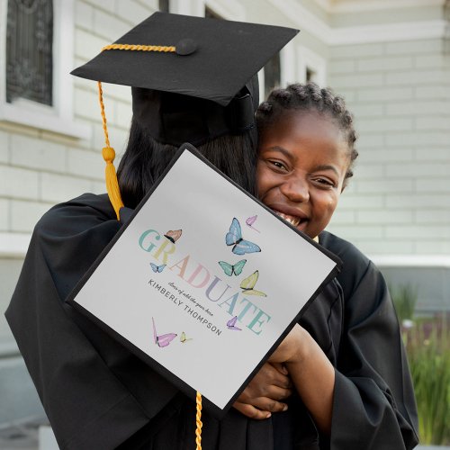 Rainbow Pastel Butterflies Graduation Cap Topper