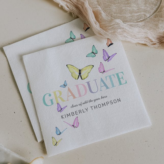 Rainbow Pastel Butterflies Graduation Party Napkins (Creator Uploaded)