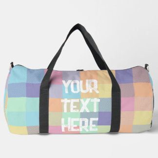 Rainbow Pastel Color Buffalo Check Plaid 90s Large Duffle Bag