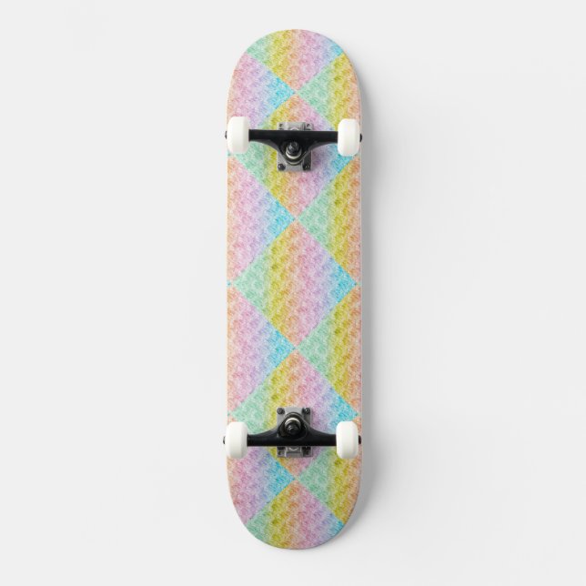 Rainbow Pastel Colors Diamond Pattern Skateboard Deck (Front)