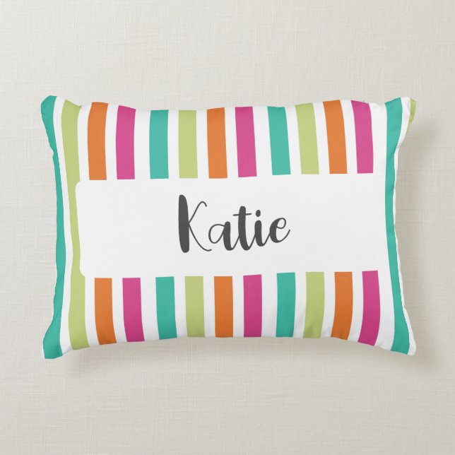 Rainbow pastel colors retro vertical stripes accent pillow (Front)