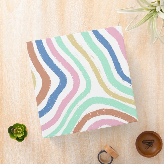 Rainbow Pastel Colors Wavy Brushstrokes 3 Ring Binder (In Situ)