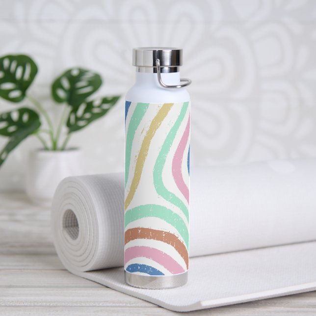 Rainbow Pastel Colors Wavy Brushstrokes Water Bottle (Yoga)