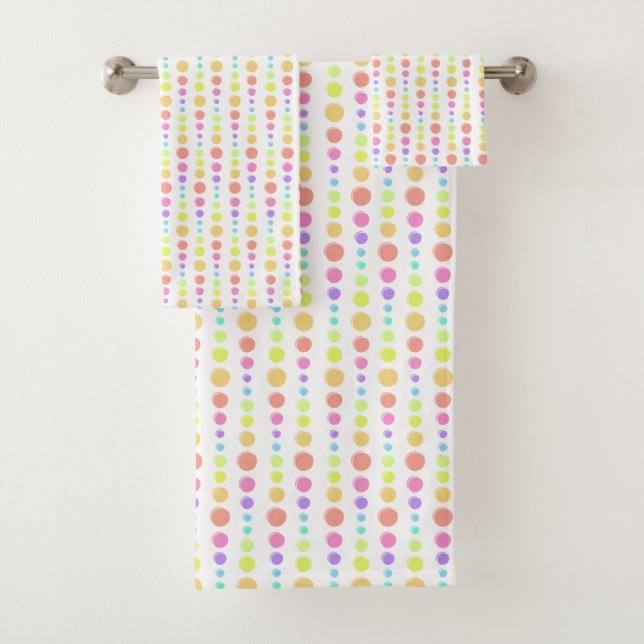 Rainbow Pastel Dots Pattern Bath Towel Set (Insitu)