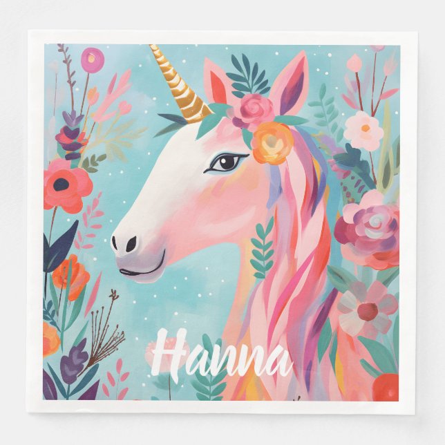 Rainbow Pastel Dream Unicorn  Paper Dinner Napkins (Front)