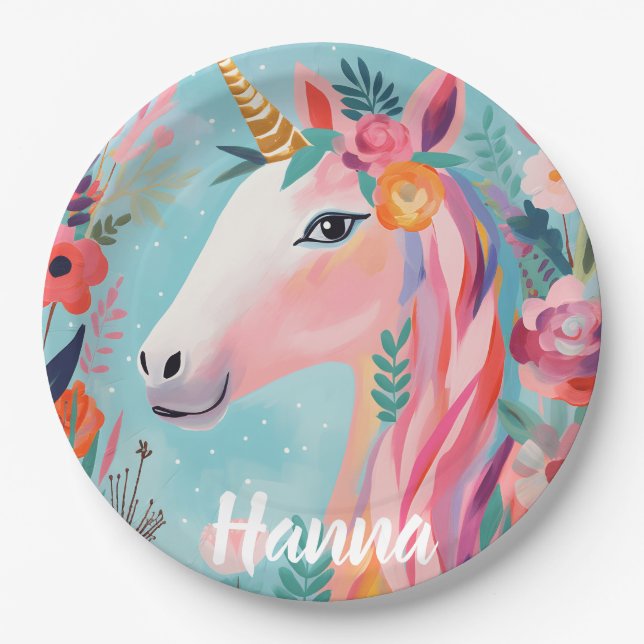 Rainbow Pastel Dream Unicorn Paper Plates (Front)