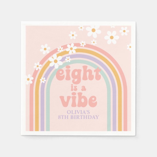 Rainbow Pastel Eight is a Vibe 8th birthday Napkins (Front)