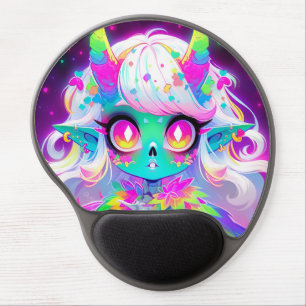 Rainbow Pastel Fantasy Skull Demon Anime Girl Gel Mouse Pad