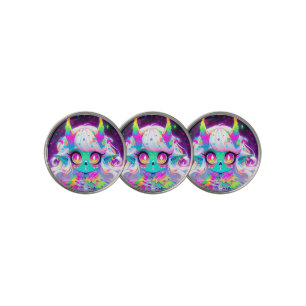 Rainbow Pastel Fantasy Skull Demon Anime Girl Golf Ball Marker