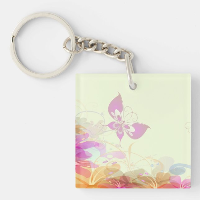 Rainbow Pastel Florals Keychain (Front)