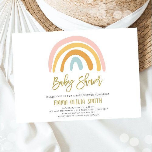 Rainbow Pastel Gender Neutral Muted Baby Shower In Invitation