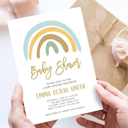 Rainbow Pastel Gender Neutral Muted Baby Shower In Invitation