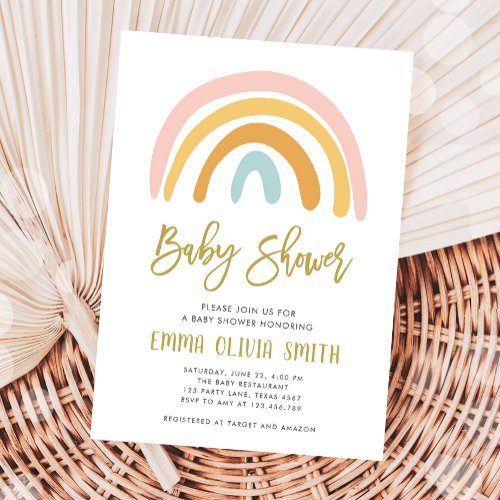 Rainbow Pastel Gender Neutral Muted Baby Shower Invitation