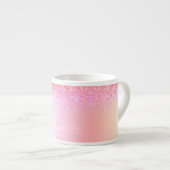Rainbow Pastel Girly Glitter Metal Monogram Name Espresso Cup (Front Right)