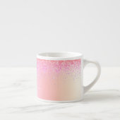 Rainbow Pastel Girly Glitter Metal Monogram Name Espresso Cup (Right)