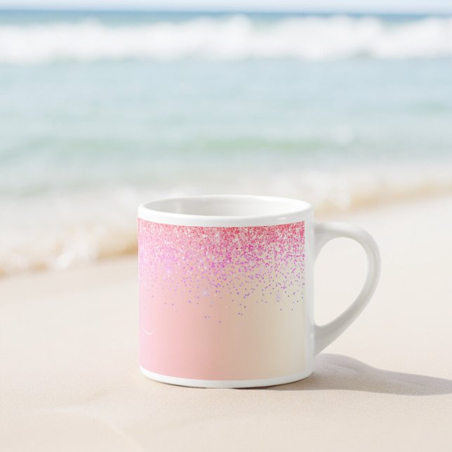 Rainbow Pastel Girly Glitter Metal Monogram Name Espresso Cup (Creator Uploaded)