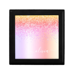 Rainbow Pastel Girly Glitter Metal Monogram Name Gift Box