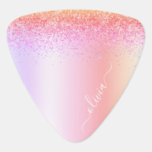 Rainbow Pastel Girly Glitter Metal Monogram Name Guitar Pick