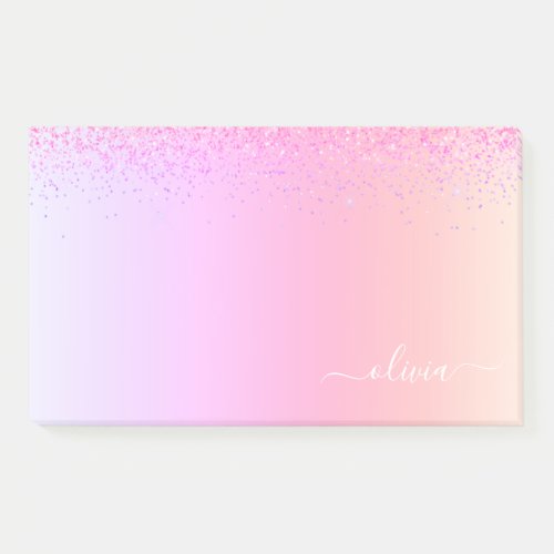 Rainbow Pastel Girly Glitter Metal Monogram Name Post_it Notes