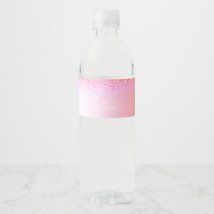 Rainbow Pastel Girly Glitter Metal Monogram Name Water Bottle Label