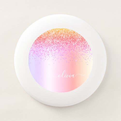 Rainbow Pastel Girly Glitter Metal Monogram Name Wham_O Frisbee