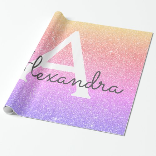Rainbow Pastel Glitter and Sparkle Monogram Wrapping Paper