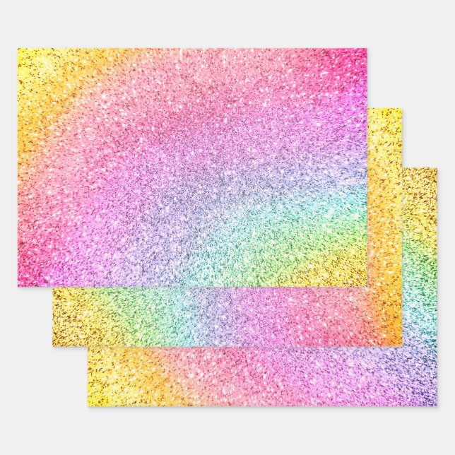 Rainbow Pastel Glitter Pattern Decoupage  Wrapping Paper Sheets (Set)