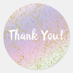 Rainbow Pastel Gold Glitter Fantasy Birthday Party Classic Round Sticker
