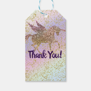 Rainbow Pastel Gold Glitter Fantasy Birthday Party Gift Tags