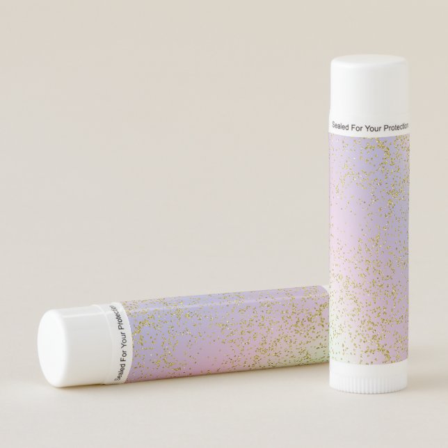 Rainbow Pastel Gold Glitter Fantasy Birthday Party Lip Balm (Front)