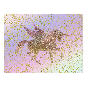 Rainbow Pastel Gold Glitter Unicorn Pegasus Horse Poster