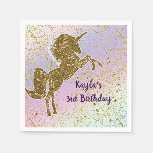 Rainbow Pastel Gold Glitter Unicorn Stars Party Paper Napkins
