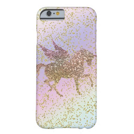 Rainbow Pastel Gold Glitter Unicorn Trendy Girls Barely There Iphone 6