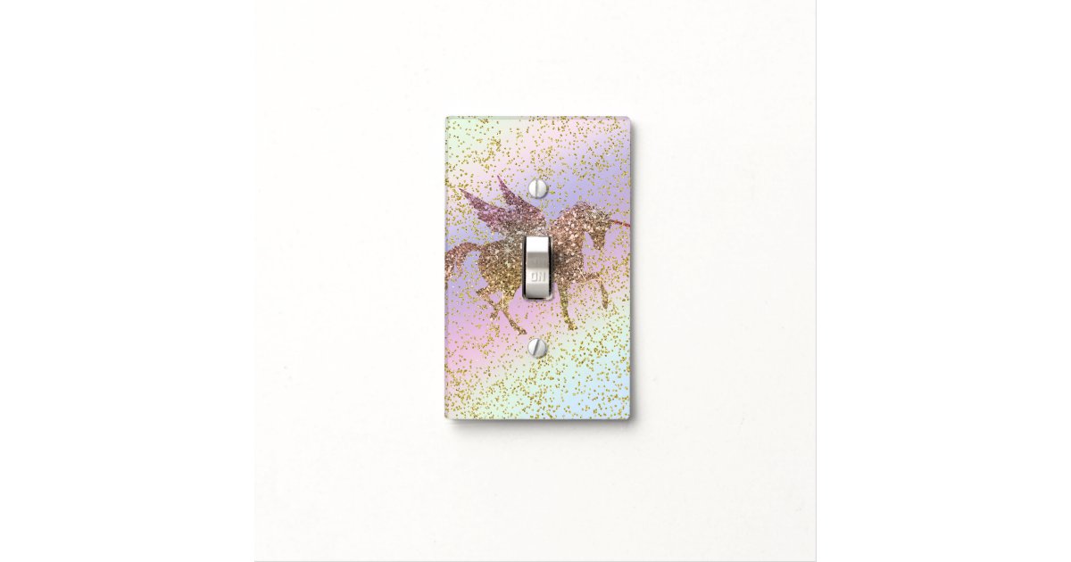 Rainbow Pastel Gold Glitter Unicorn Trendy Girls Light Switch Cover Zazzle Com