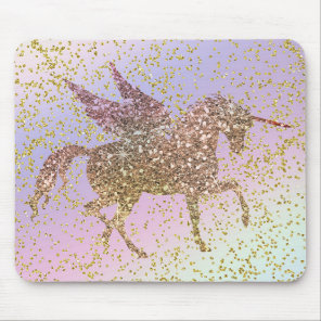 Rainbow Pastel Gold Glitter Unicorn Trendy Girls Mouse Pad