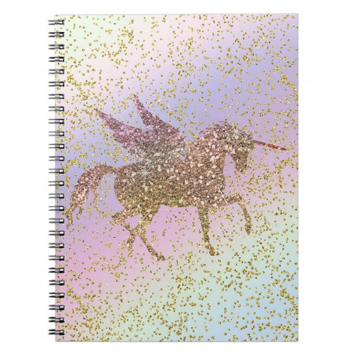 Rainbow Pastel Gold Glitter Unicorn Trendy Girls Notebook
